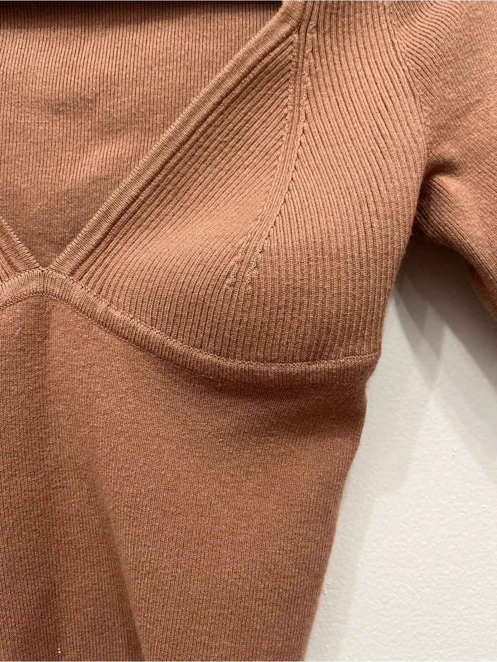 Free People Brown Ribbed Shirt Sleeve Knit Top NWOT Medium